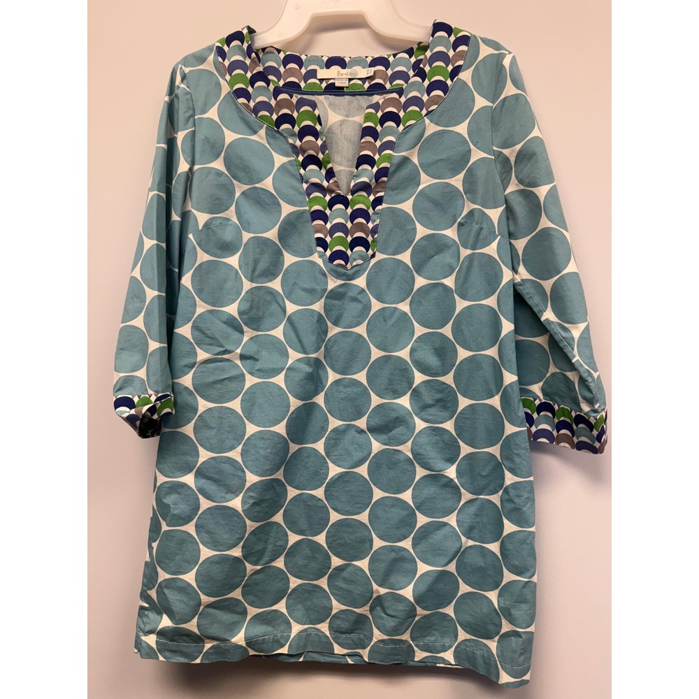 Boden Blue Polka Dot Cotton Tunic Dress Womens US 6 Scalloped Trim WA359 Mini